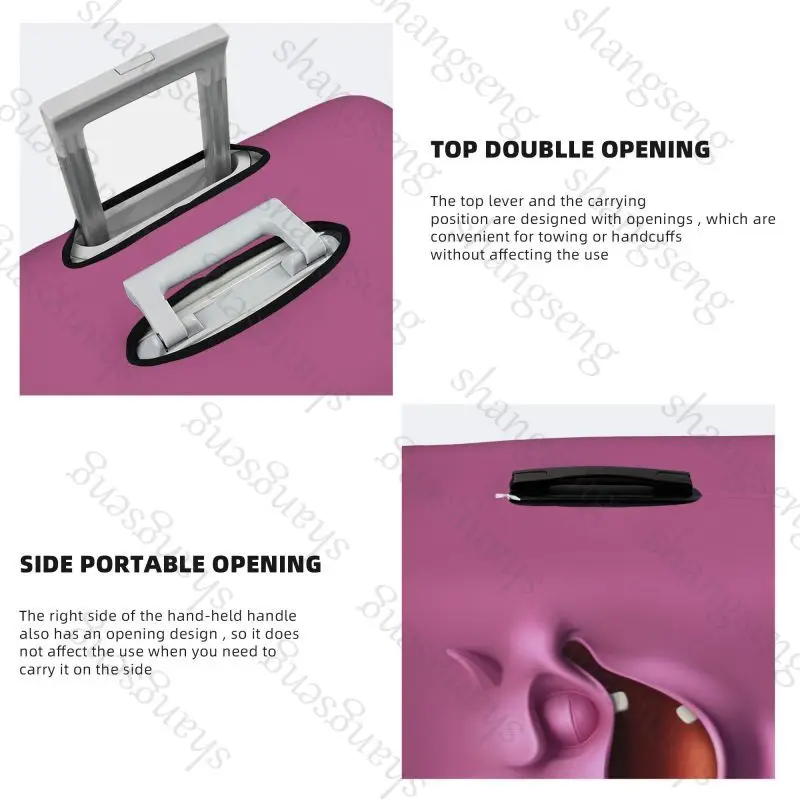 Толстый эластичный дорожный чемодан с забавным выражением - Фотография_4