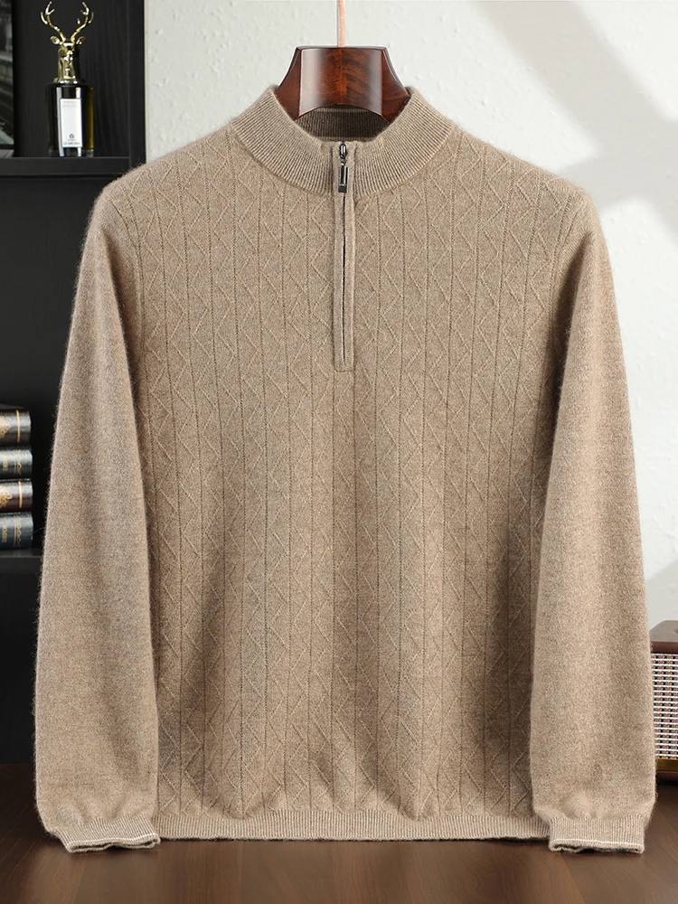 Новая мода, мужской осенне-зимний пуловер на молнии с воротником-стойкой - Фотография_5