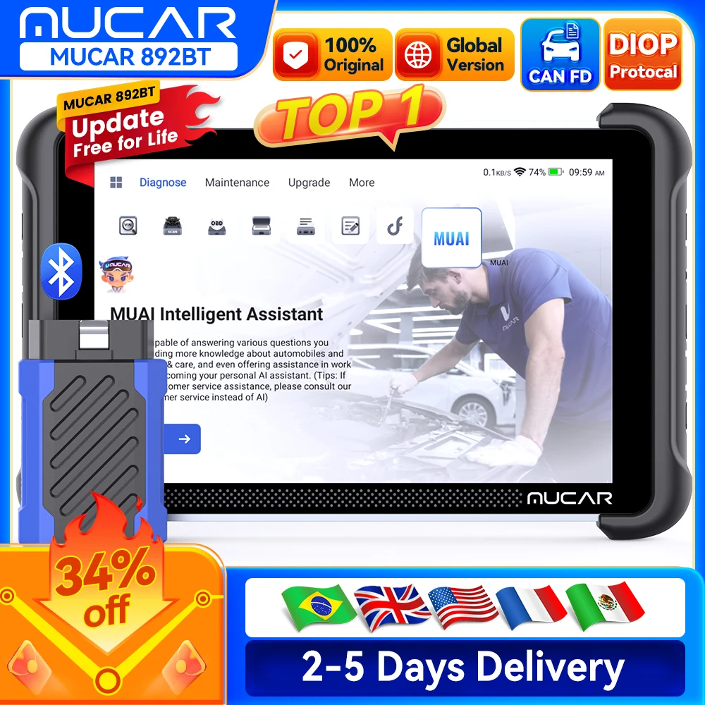 Mucar 892bt диагностический инструмент obd2 с поддержкой ai