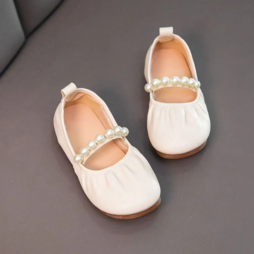 Модные милые детские кожаные туфли с жемчугом на мягкой подошве - Фотография_4