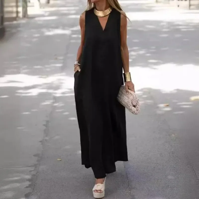 Длинное однотонное хлопково-льняное