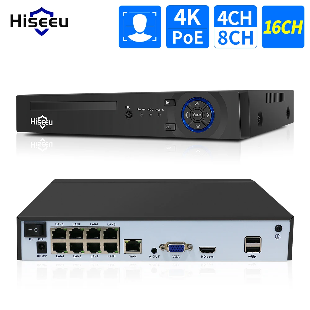 Hiseeu h.265 8ch 16ch 4k poe nvr