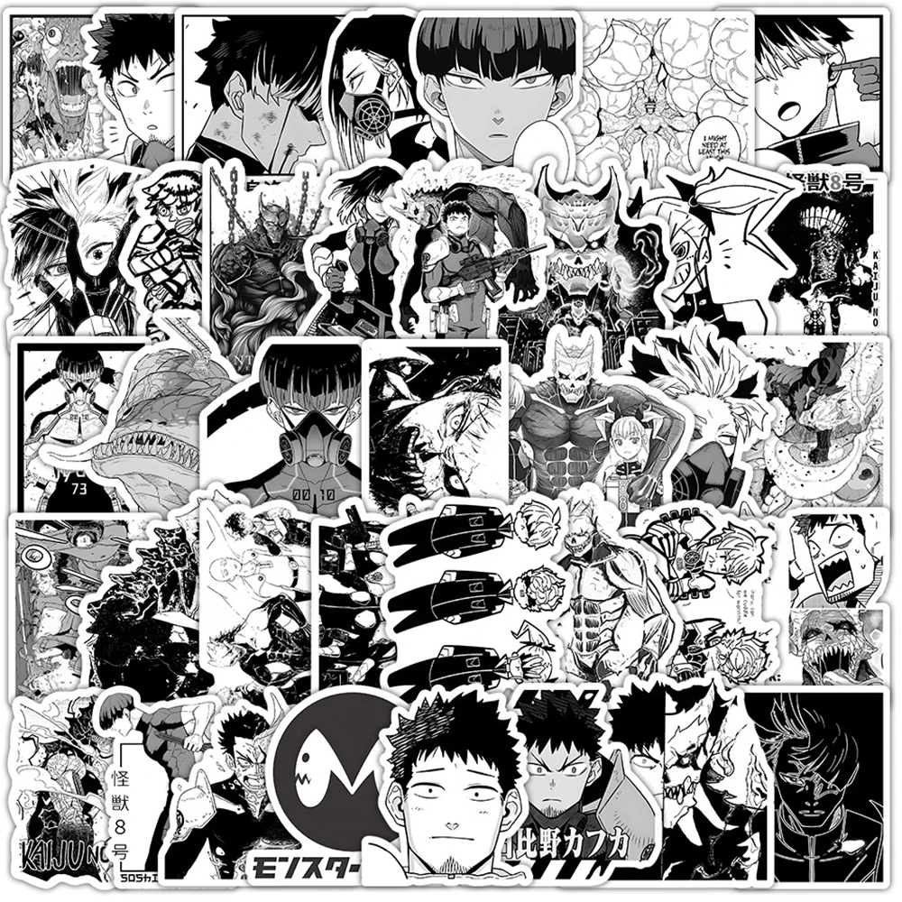 Черно-белые аниме наклейки kaiju