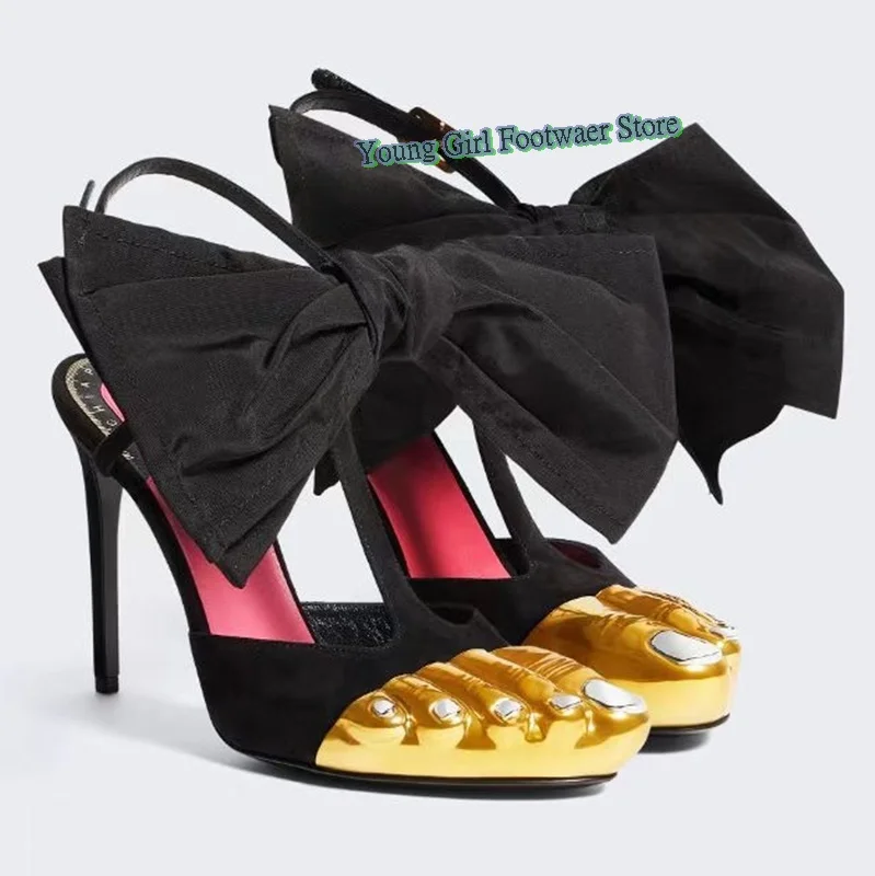 Женские пикантные туфли на высоком каблуке с золотым носком - Фотография_2