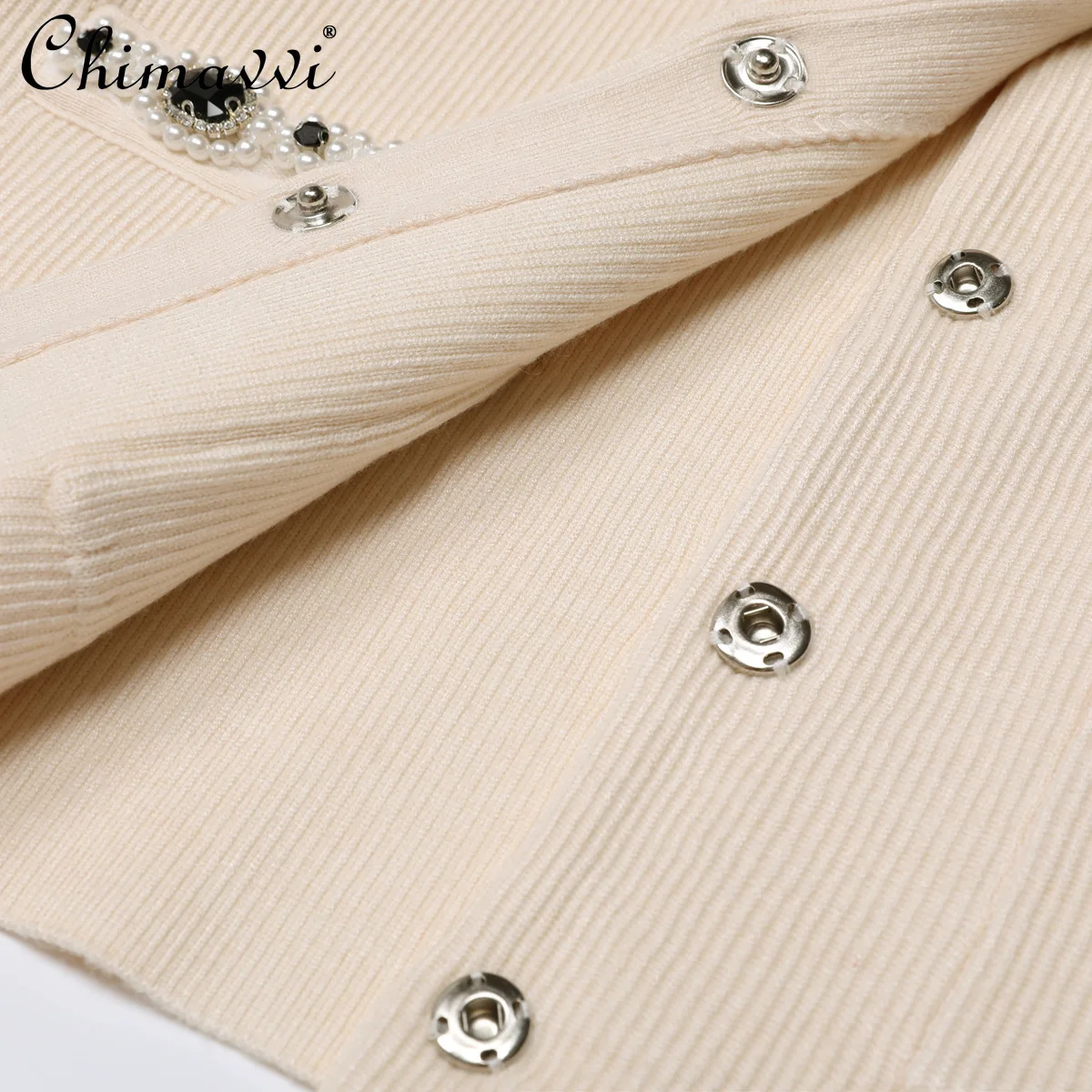 Новая мода, тонкий вязаный женский топ с длинными рукавами и бисером - Фотография_6