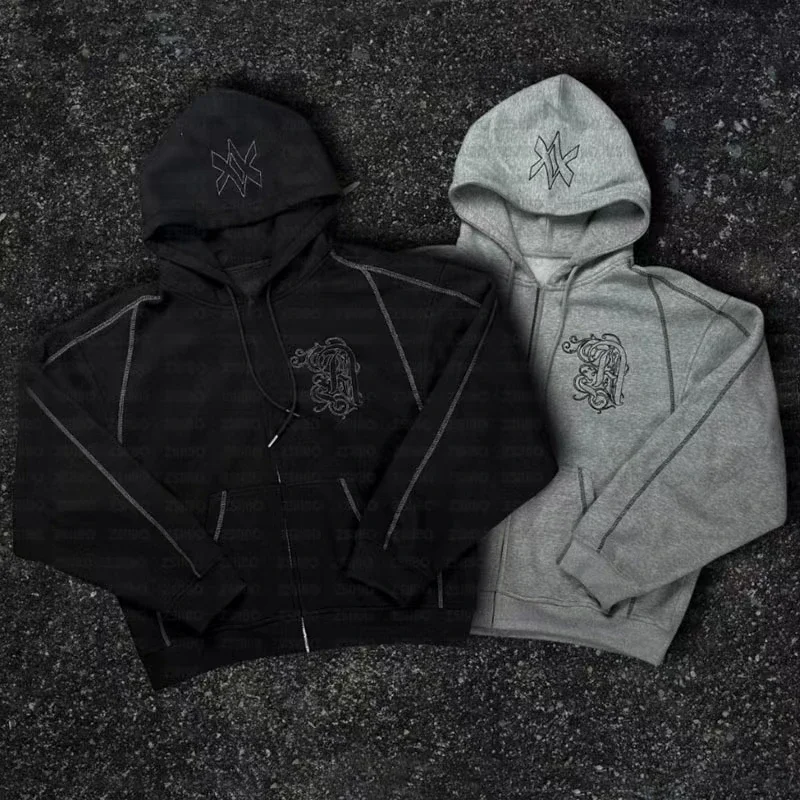 Американский y2k повседневная толстовка с капюшоном на молнии - Фотография_6