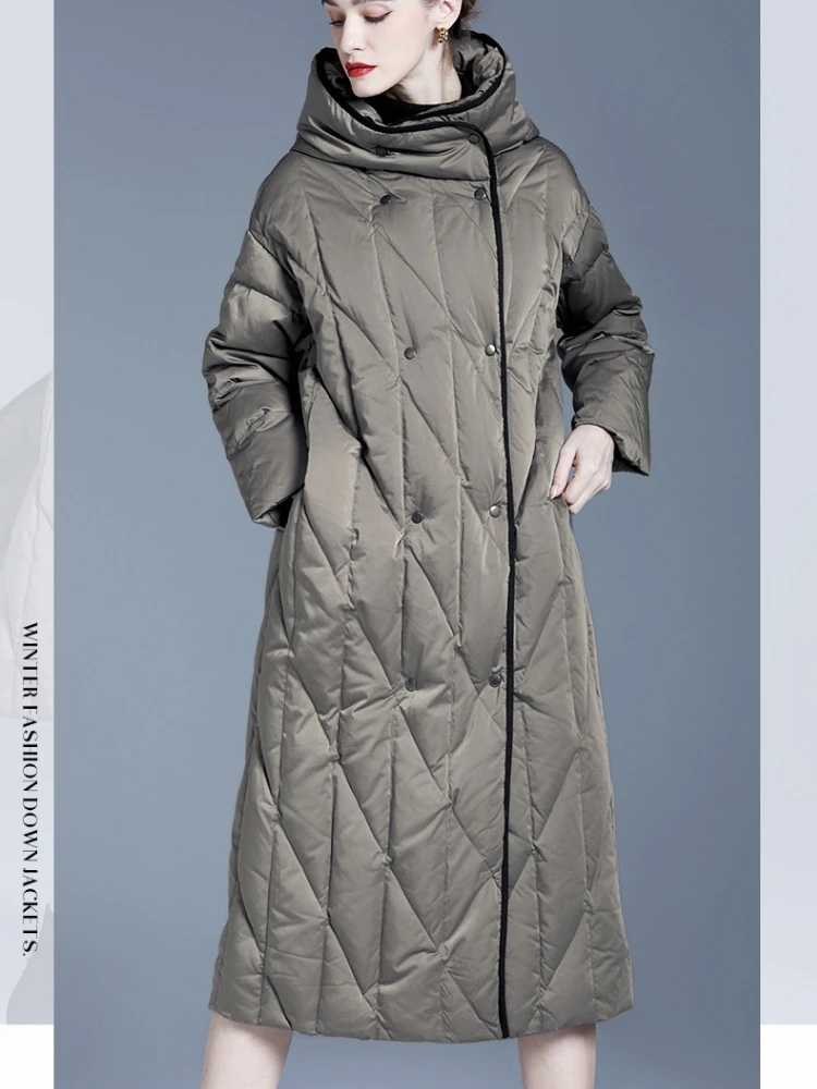Модный женский новый длинный пуховик большого размера - Фотография_5