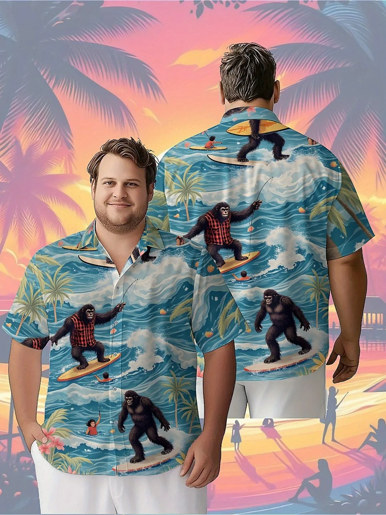 Мужские гавайские рубашки больших размеров с рисунком гориллы для серфинга