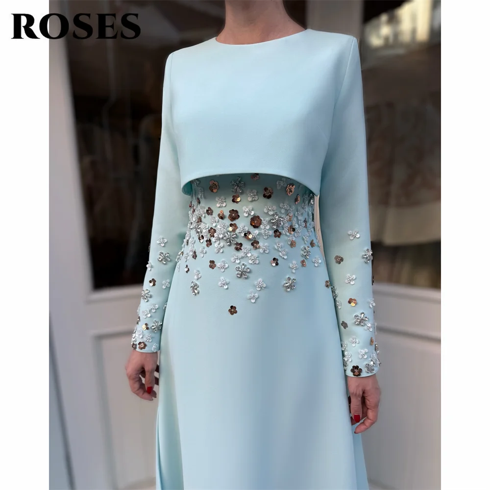 Roses голубые вечерние платья атласное - Фотография_4