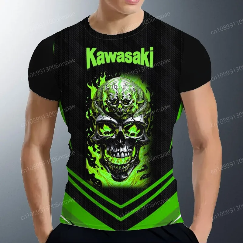 Мотоциклетная уличная мужская футболка с коротким рукавом kawasaki - Фотография_3