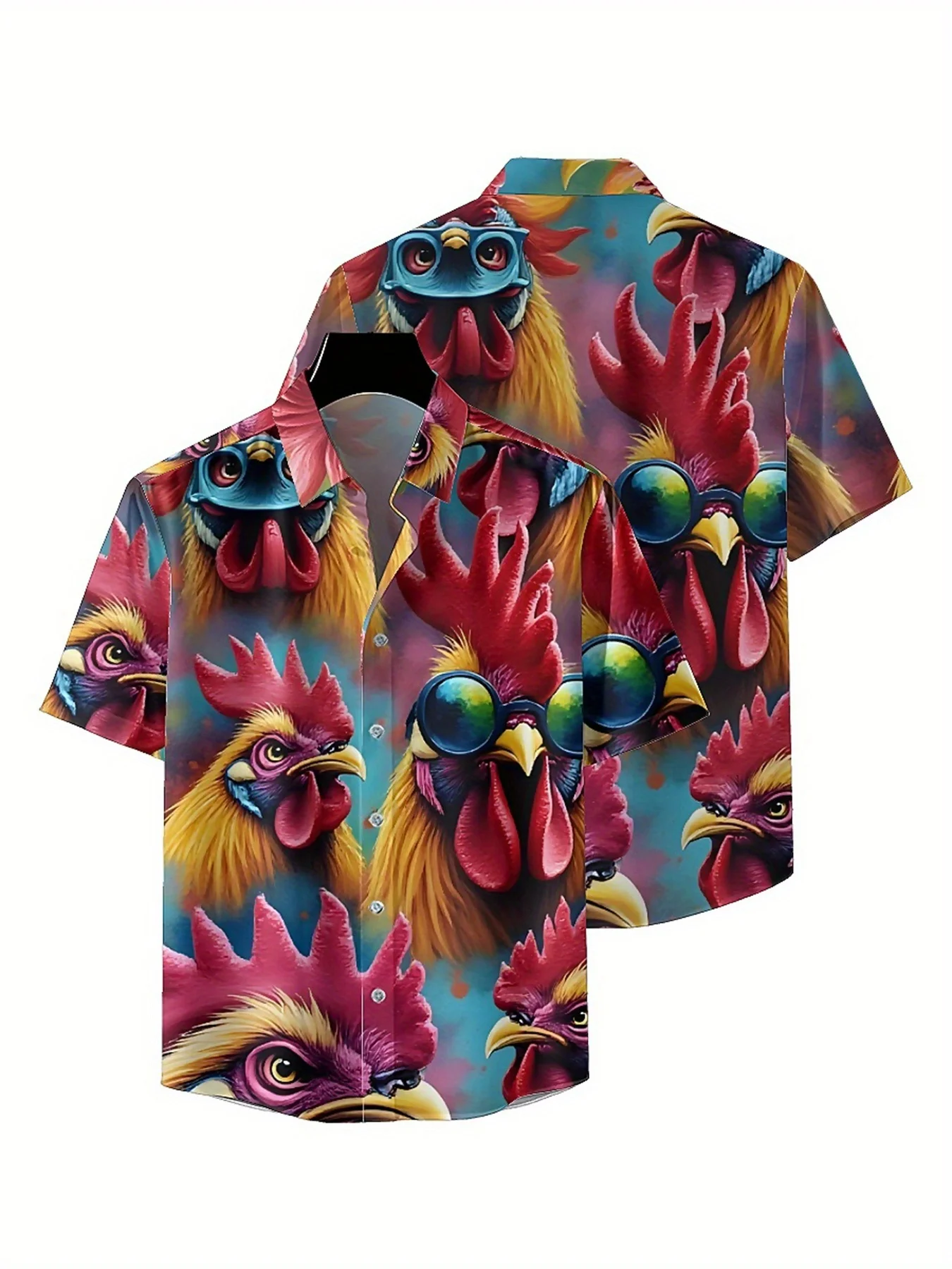 Мужские гавайские рубашки больших размеров с общественным куриным узором - Фотография_4