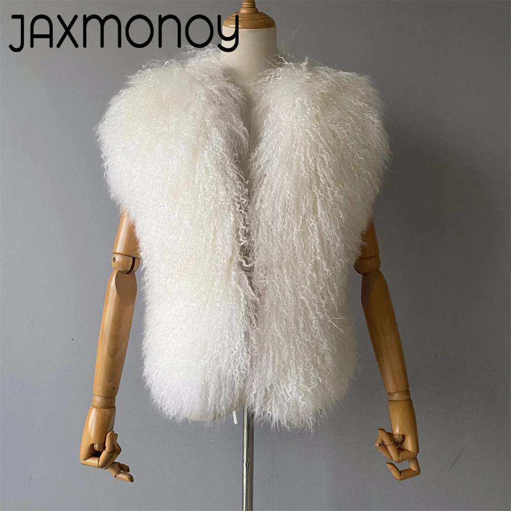 Jaxmonoy женский натуральный монгольский овечий мех с лямкой на шее - Фотография_3