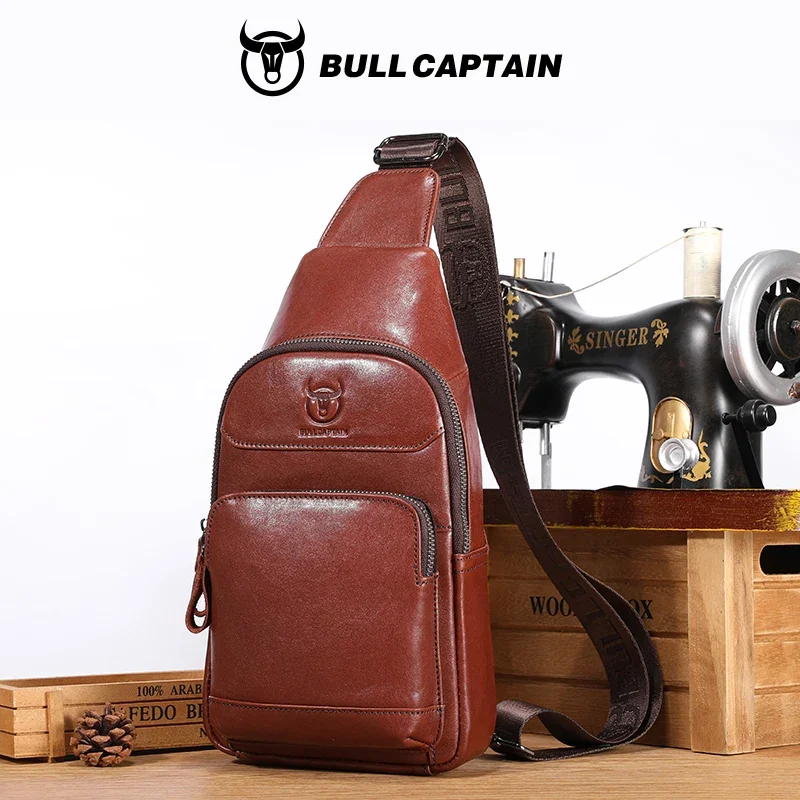 Bullcaptain мужская нагрудная сумка из натуральной кожи