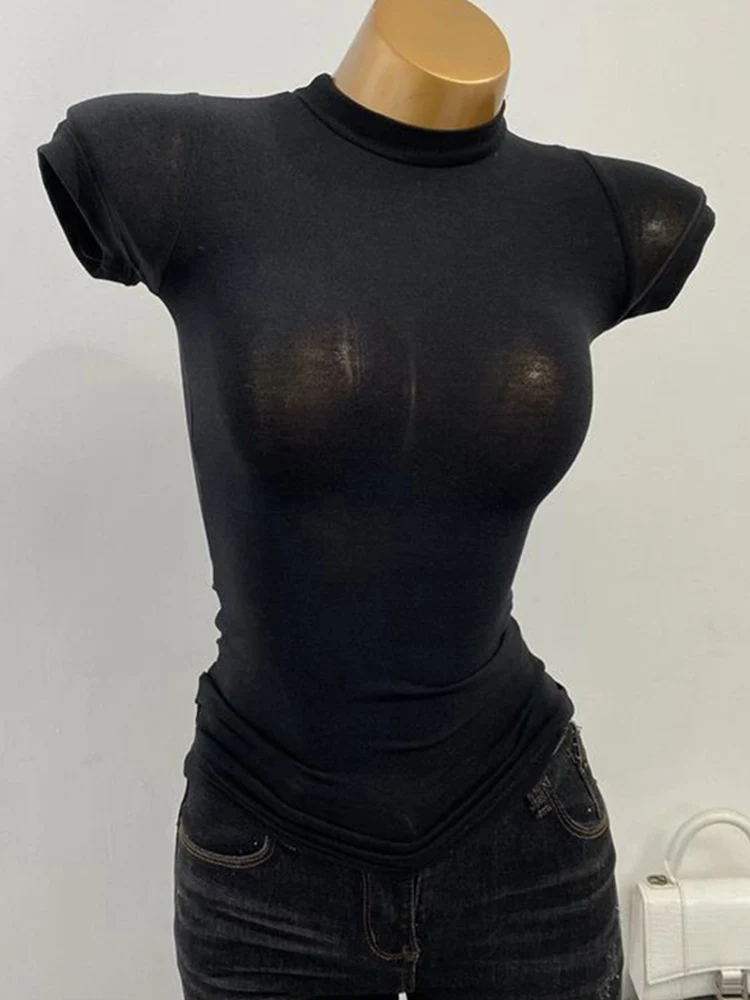 Корейская прозрачная футболка с - Фотография_3