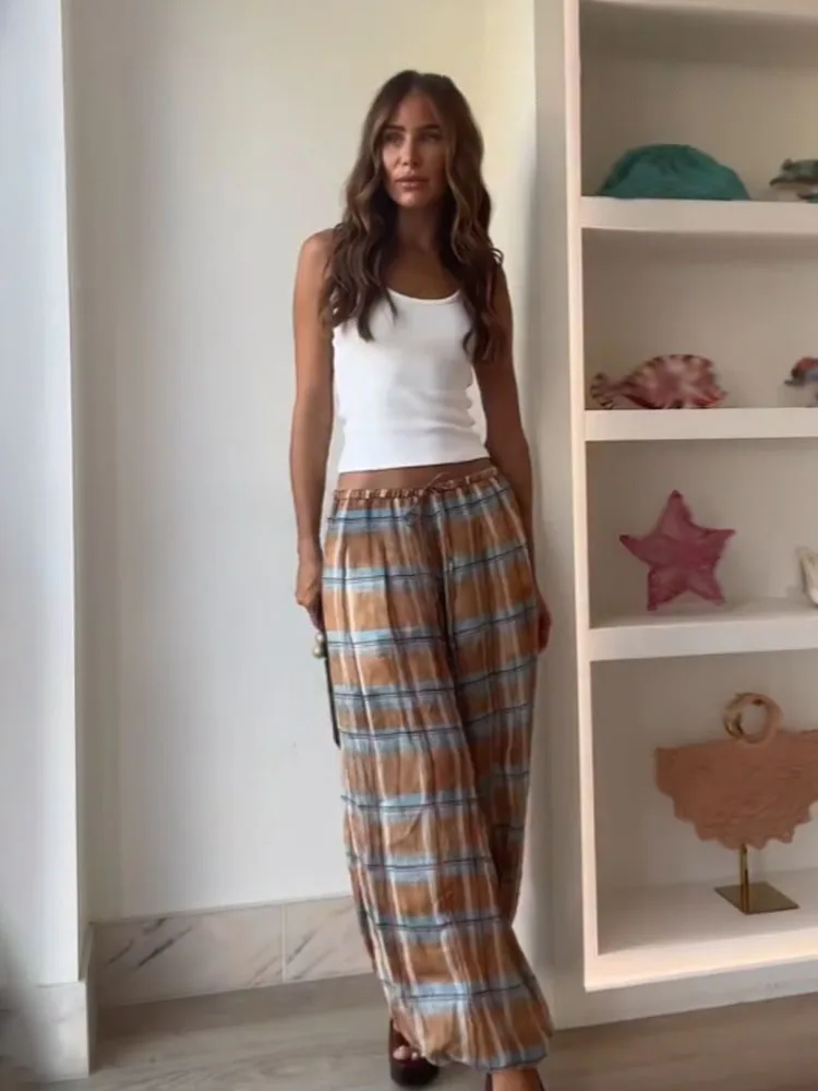 Hh женские осенние новые шаровары ramie в клетку - Фотография_4