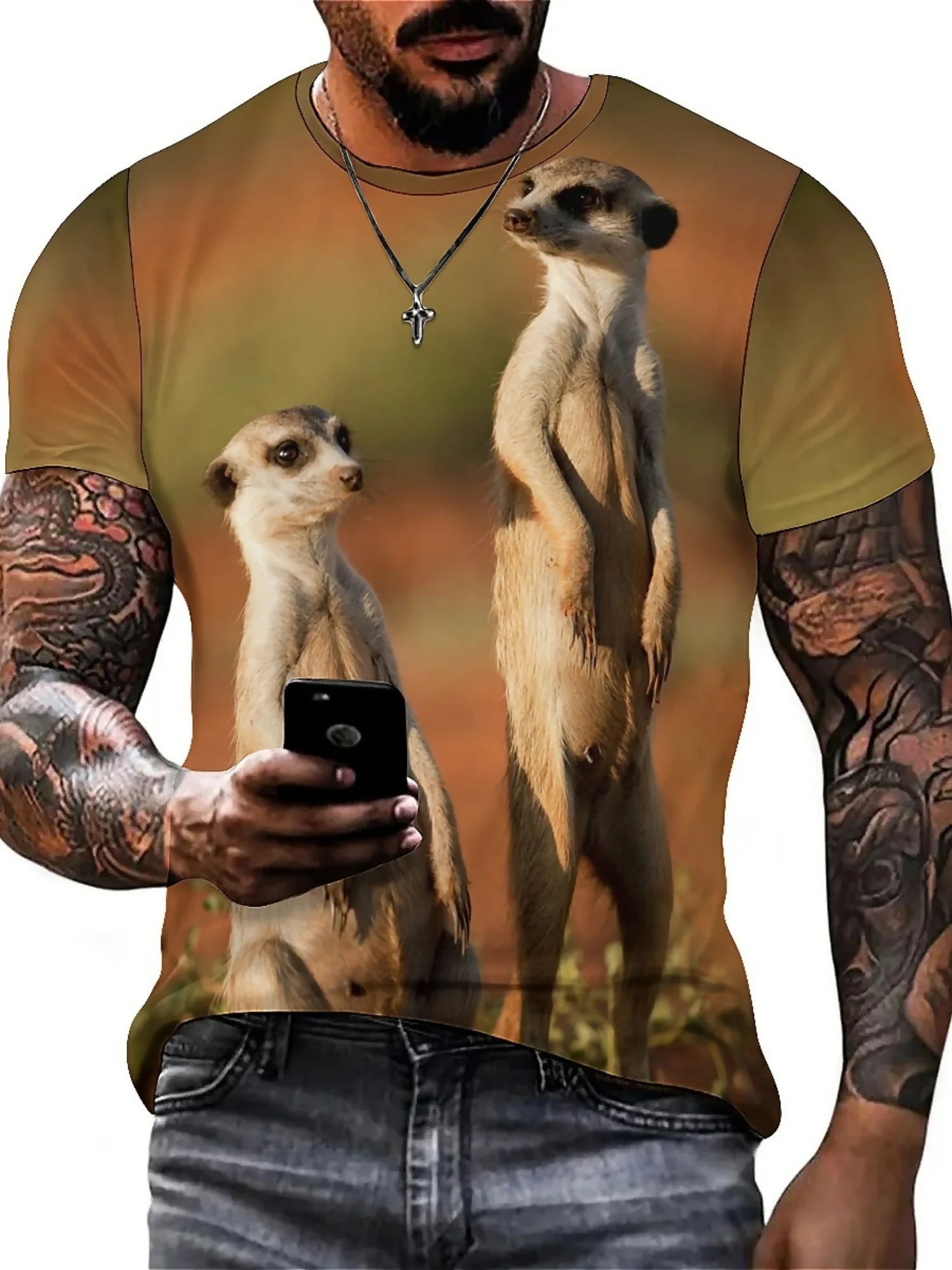 Мужская футболка с коротким рукавом с 3d принтом meerkat - Фотография_3