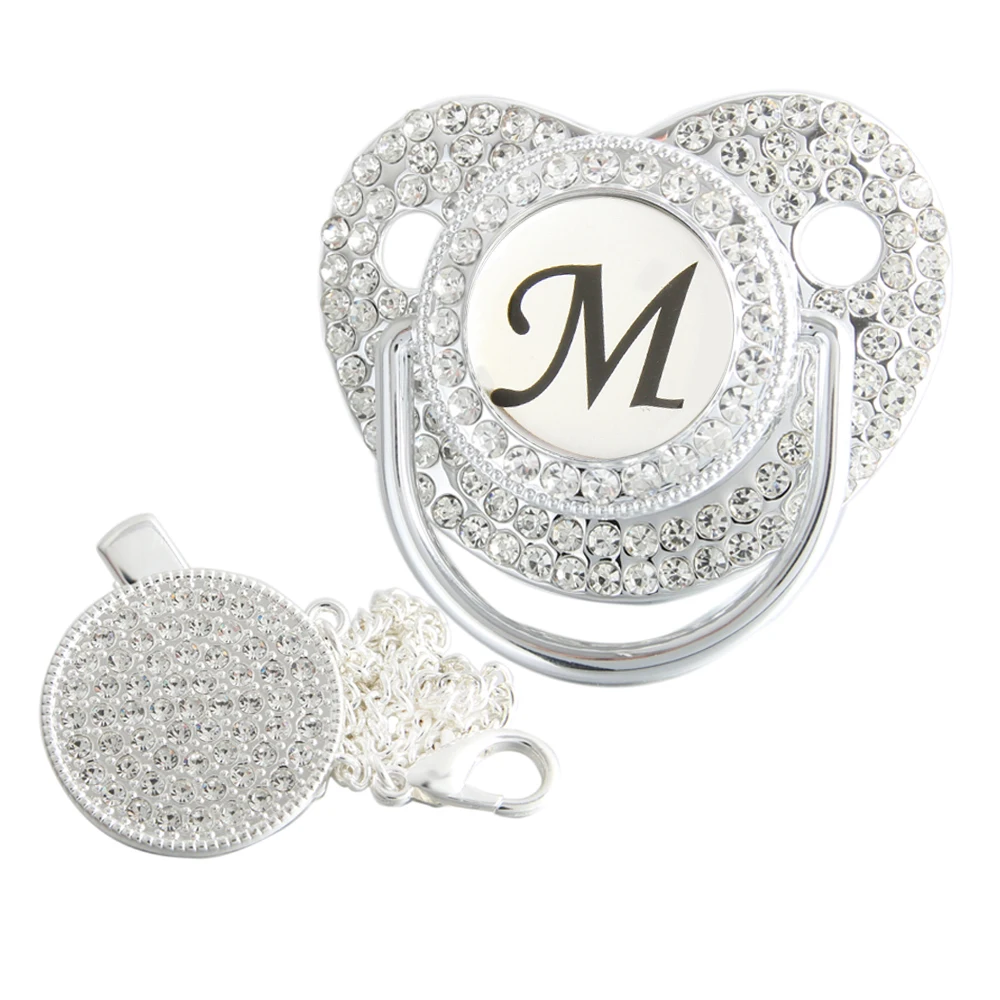 Серебряная детская соска с буквами и красочным драгоценным камнем - Фотография_4