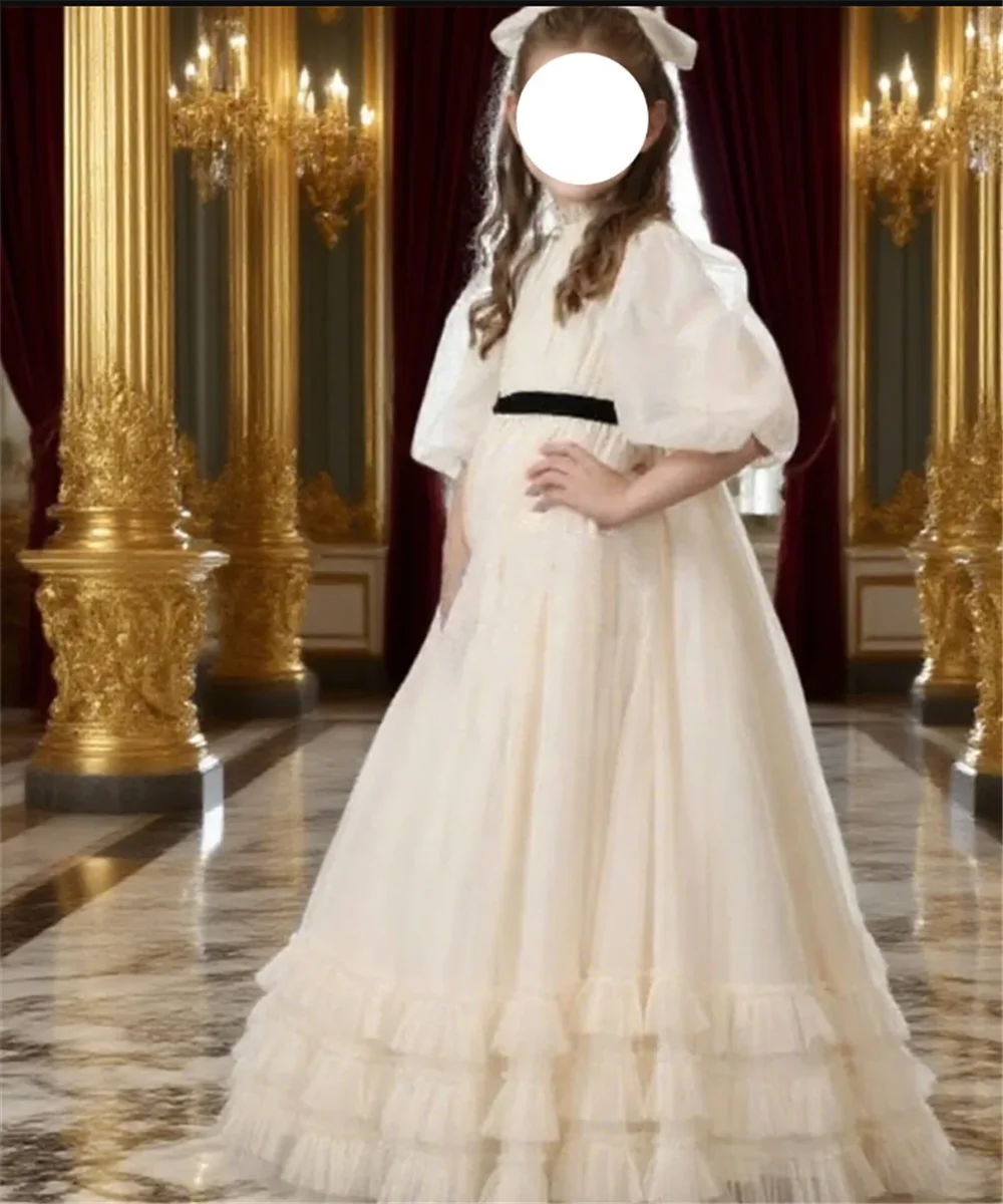 Белое тюлевое платье цвета слоновой кости для девочек на свадьбу - Фотография_5