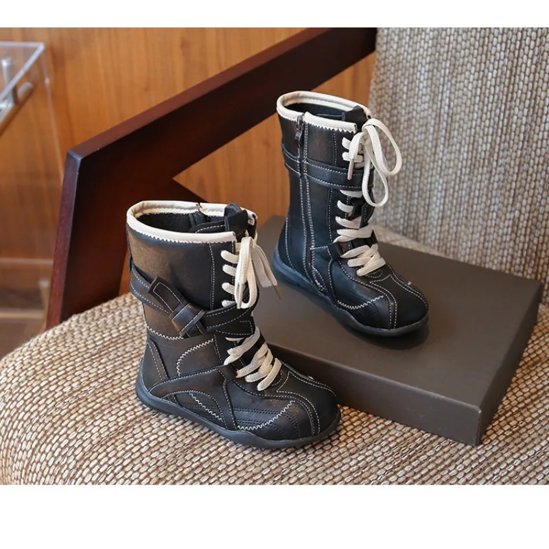 Детские модные кожаные ботинки в стиле ретро - Фотография_4