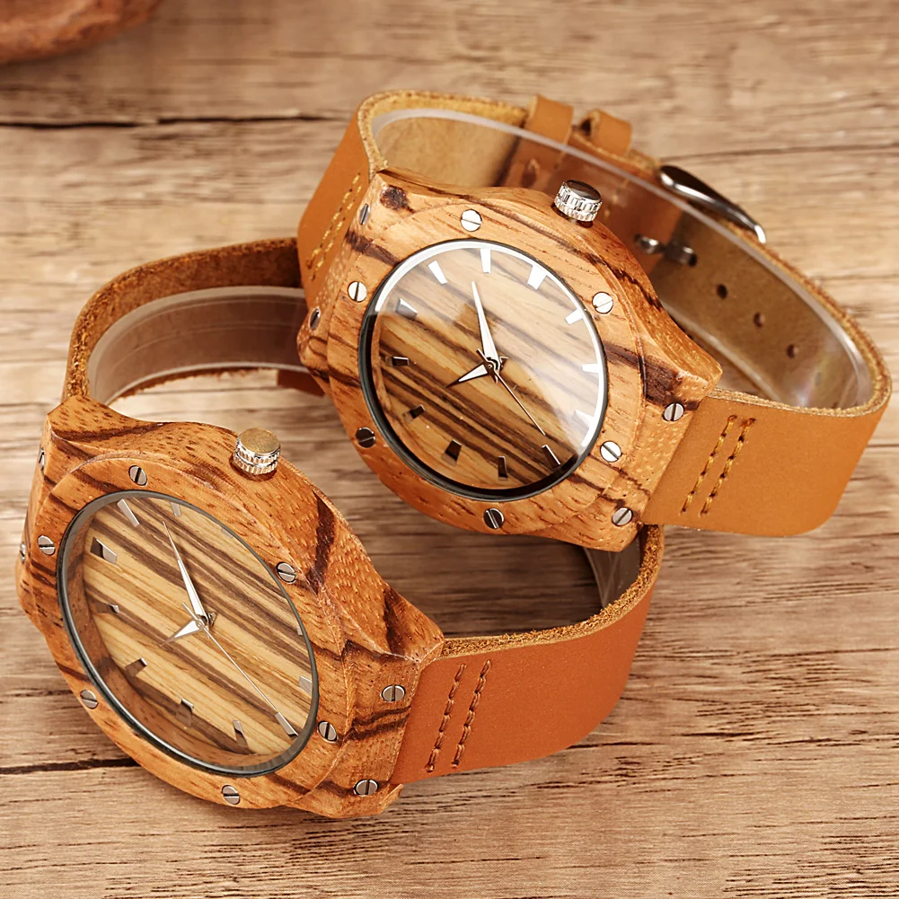 Винтажные часы в стиле панк из натуральной кожи zebrawood - Фотография_5
