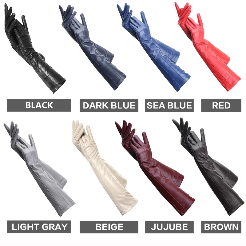 Модные бежевые длинные кожаные перчатки - Фотография_4