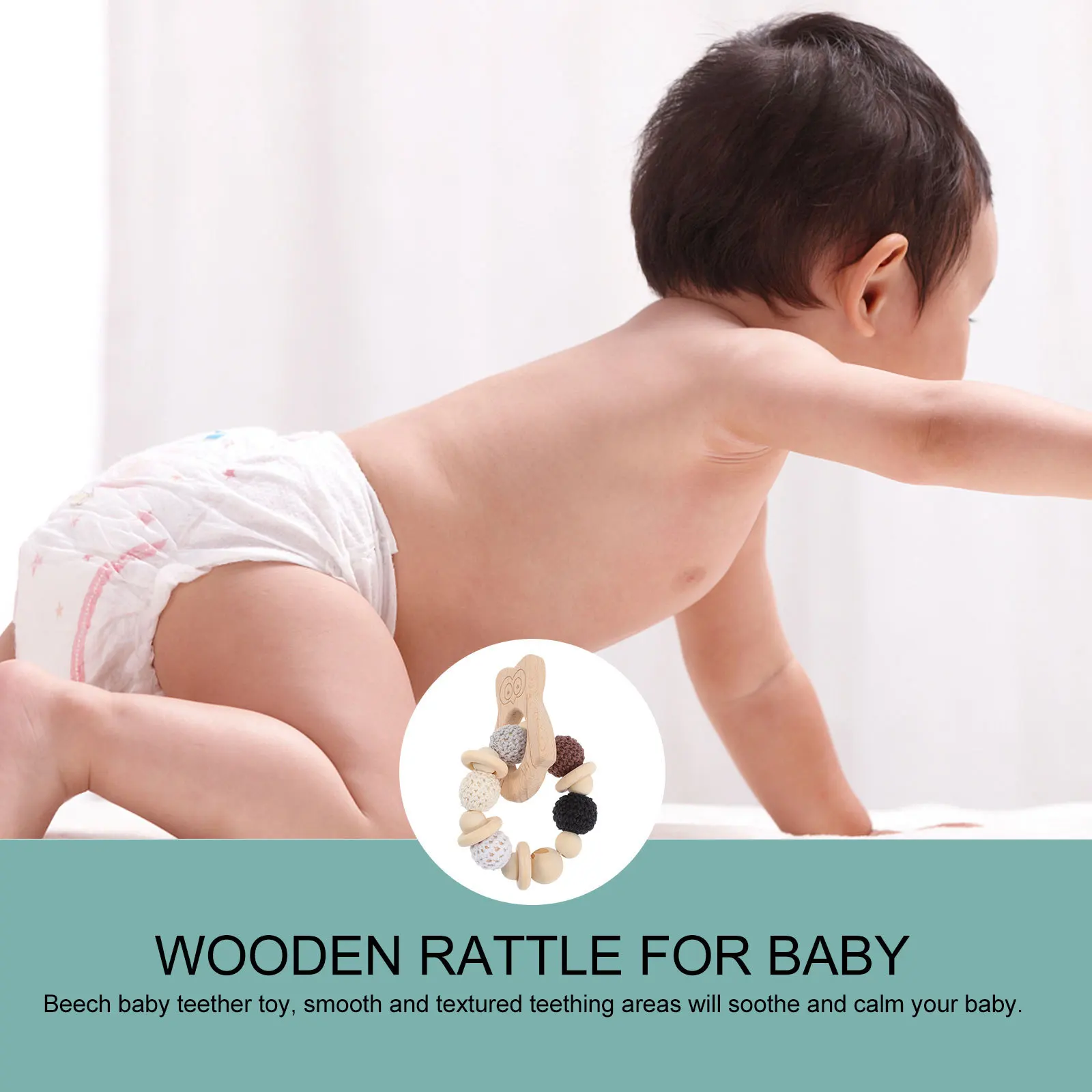 Буковая детская сова-погремушка-прорезыватель для зубов