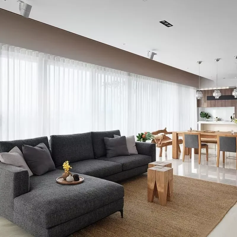 Современные белые однотонные тюлевые шторы для гостиной - Фотография_3