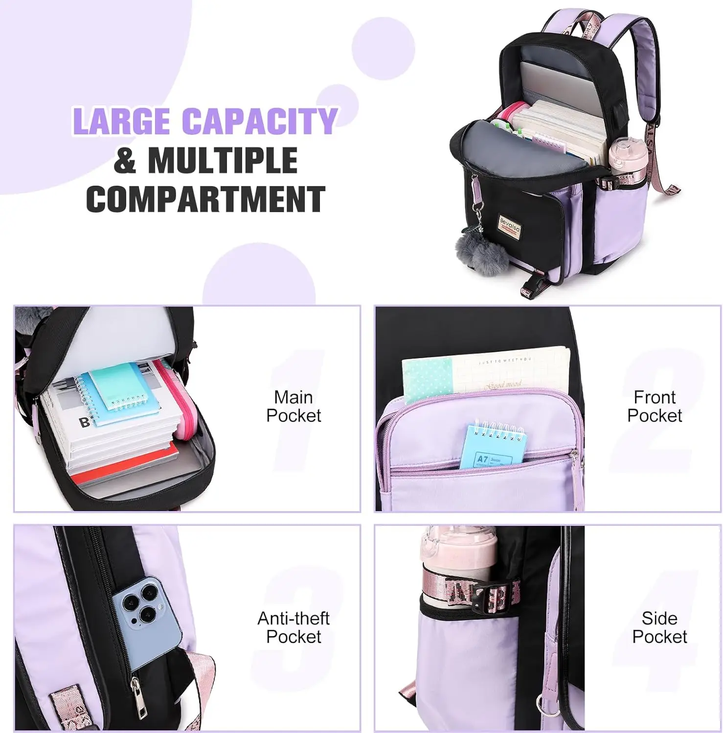 Рюкзак bevalsa с коробкой для завтрака и чехлом для ручек для девочек - Фотография_4