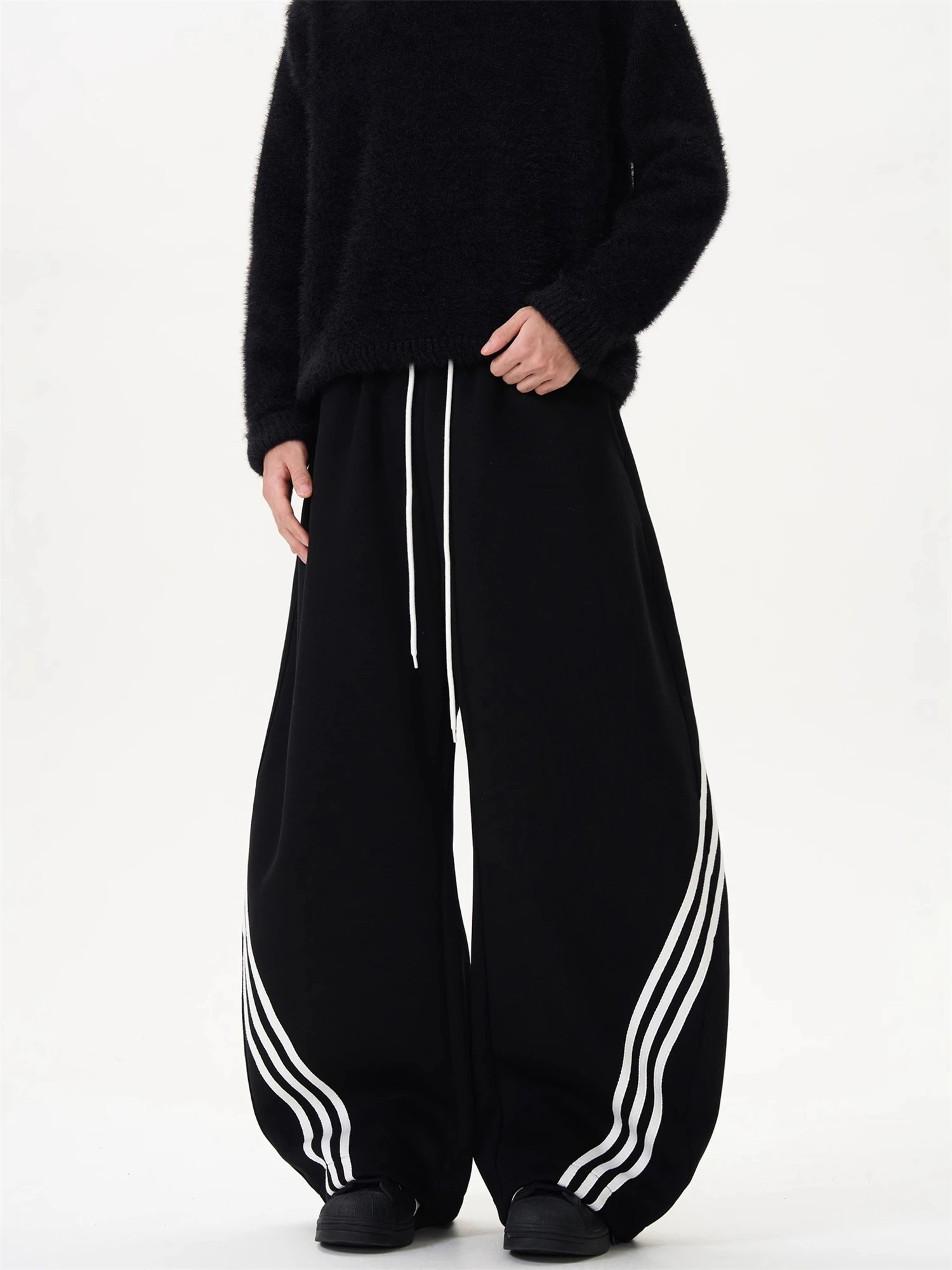 Y2k женские широкие спортивные штаны большого размера с боковыми полосками - Фотография_6