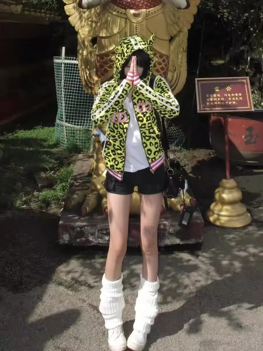 Толстовка на молнии с леопардовым принтом harajuku