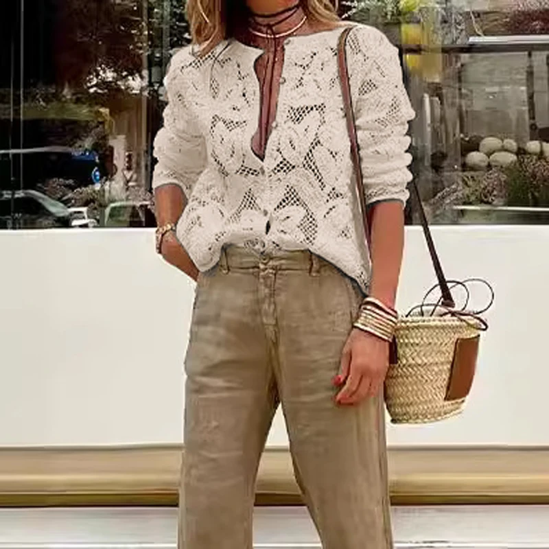 Women elegant white lace hollow - Фотография_3