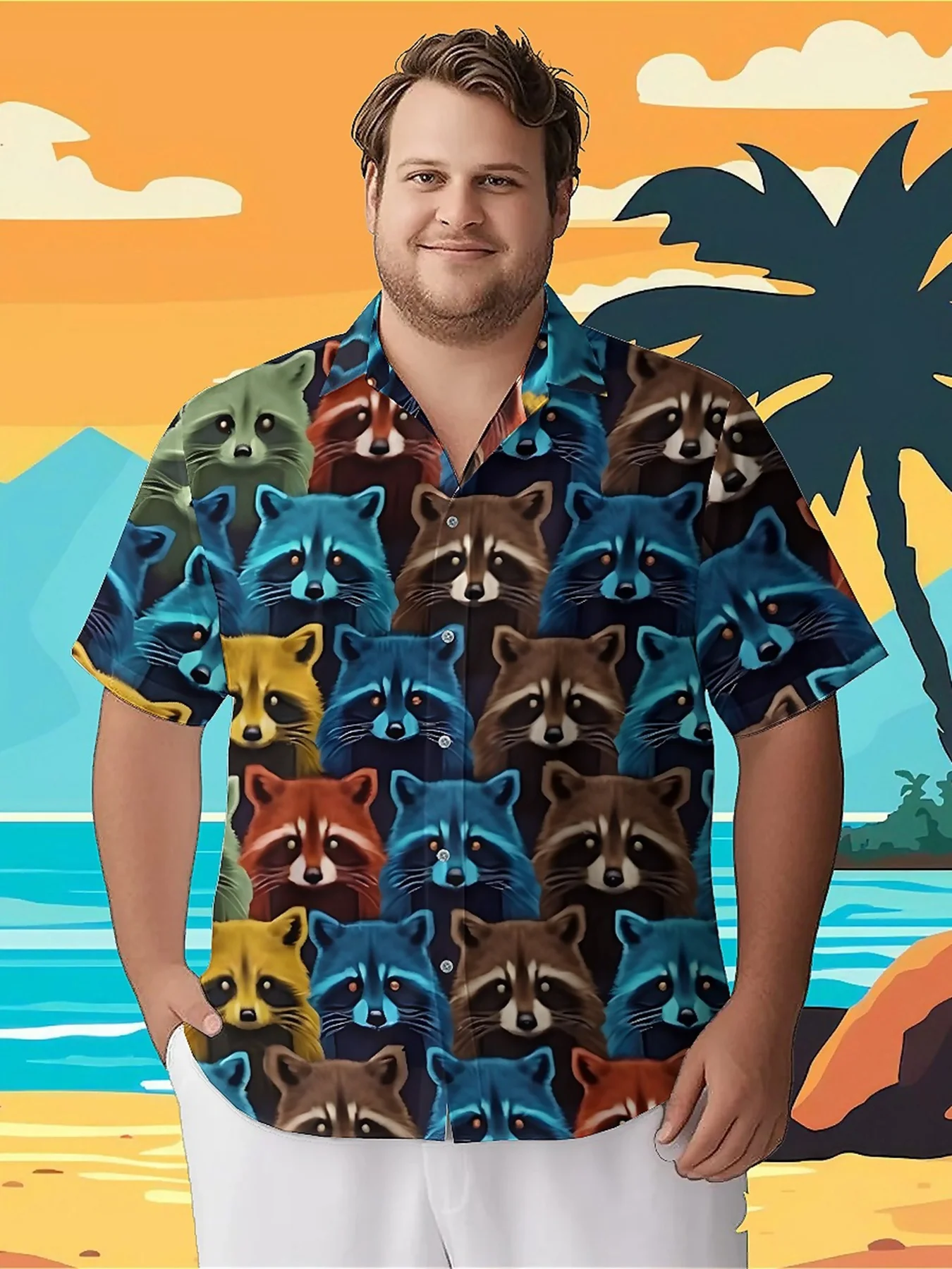 Мужские гавайские рубашки больших размеров. цветной узор енота