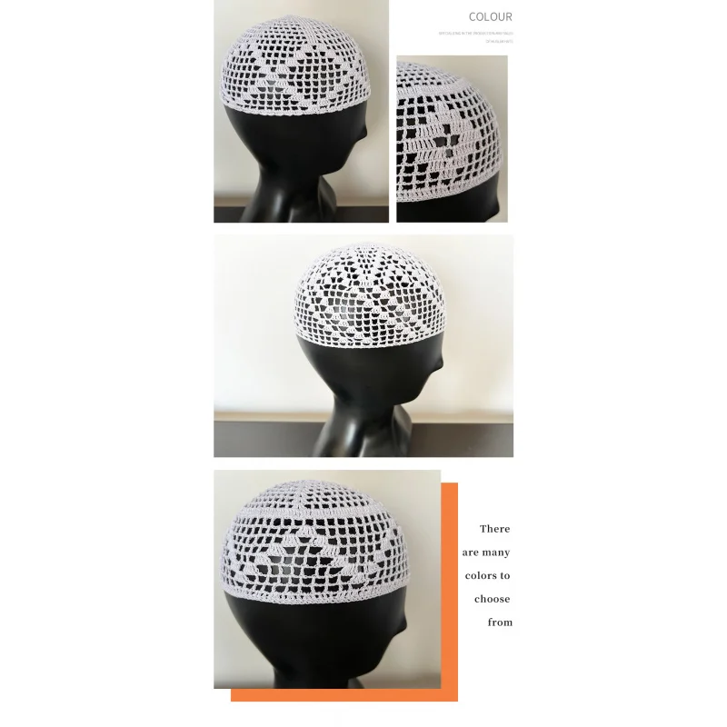 Белая полая дышащая эластичная арабская мужская вязаная шапка - Фотография_3