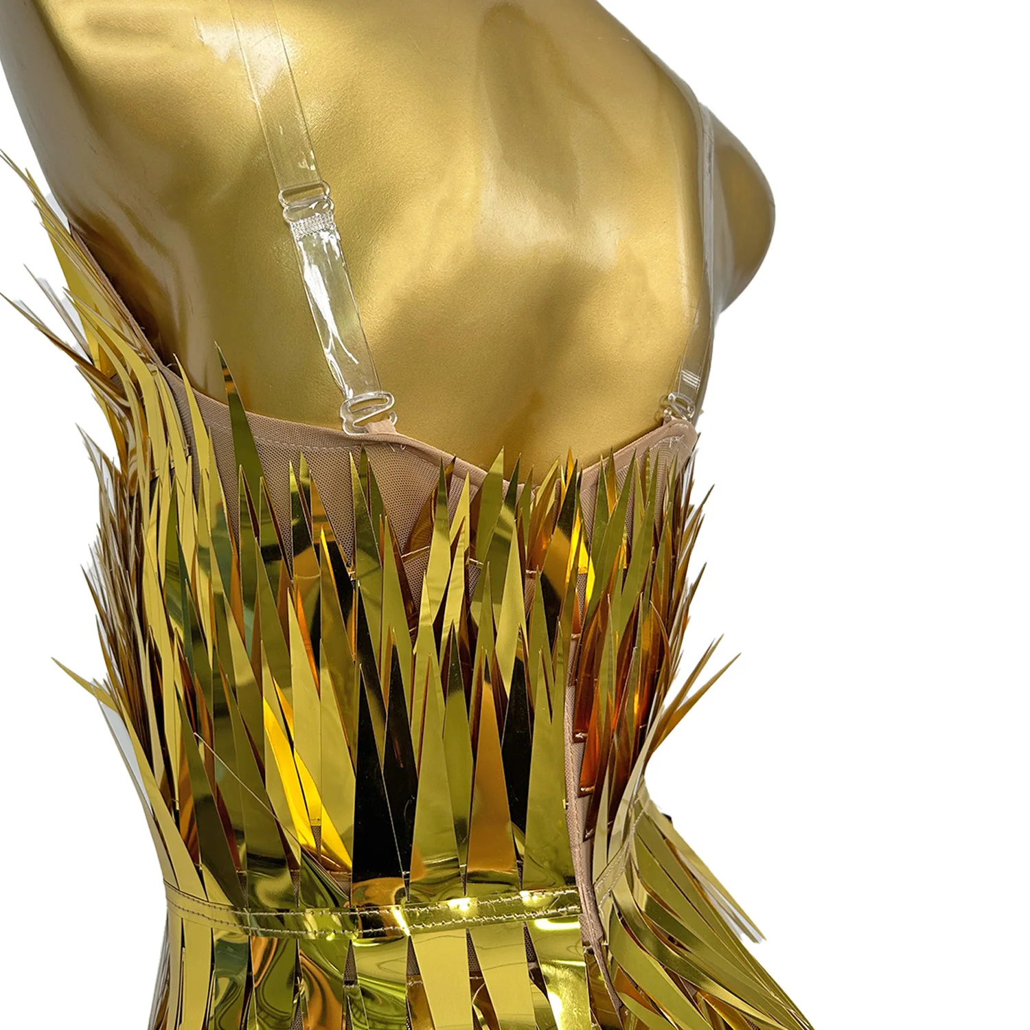 Модный дизайн, вечернее платье без бретелек с золотыми блестками - Фотография_6