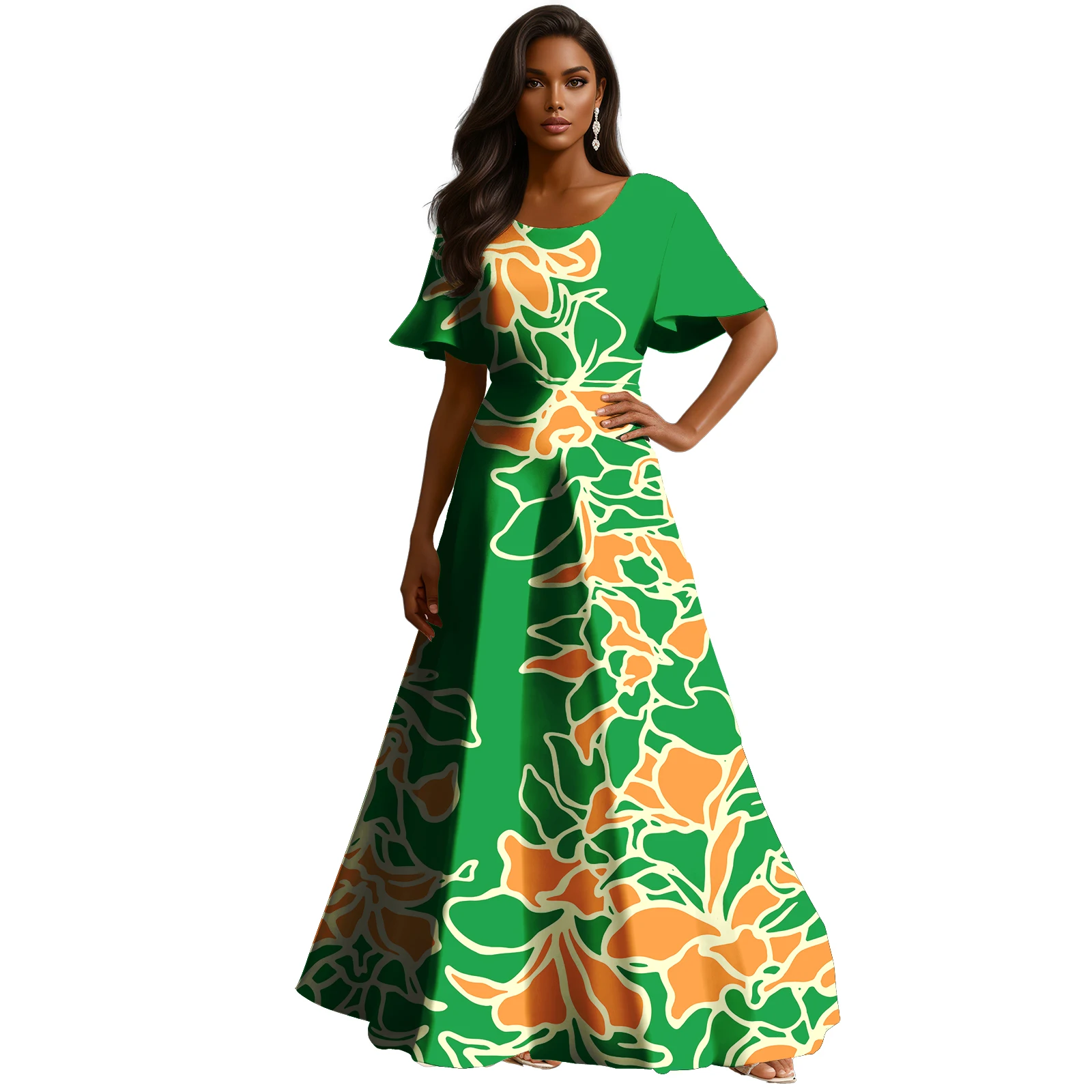 Настраиваемое свободное платье из полинезийского пулетаси с принтом тапа - Фотография_2