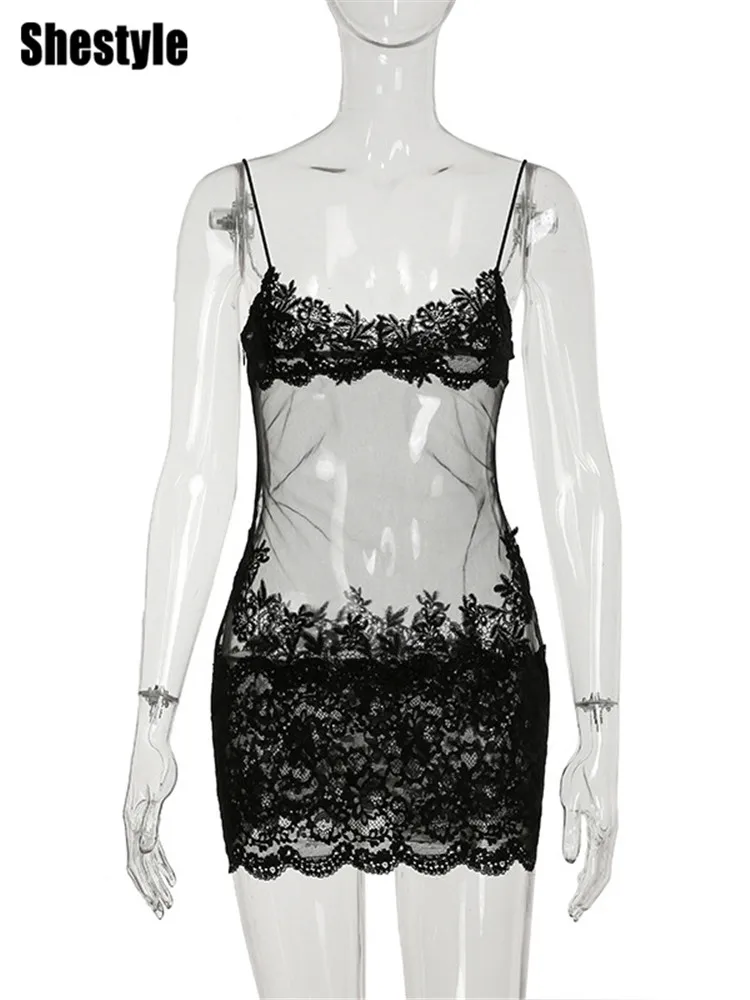 Shestyle кружевное прозрачное мини-платье - Фотография_6