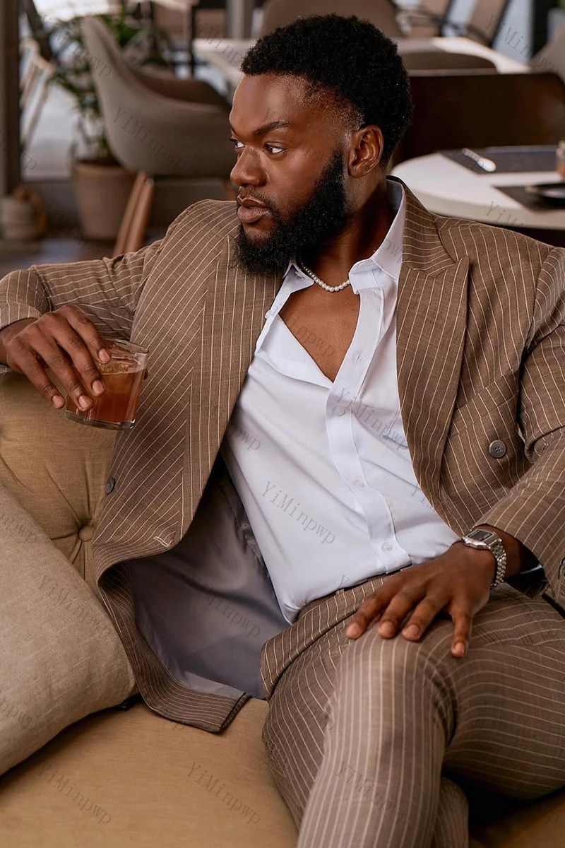 Yiminpwp коричневый мужской полосатый костюм - Фотография_2