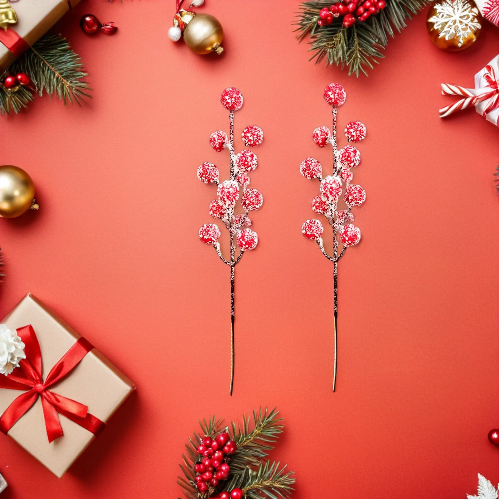 Рождественские искусственные матовые красные ягоды