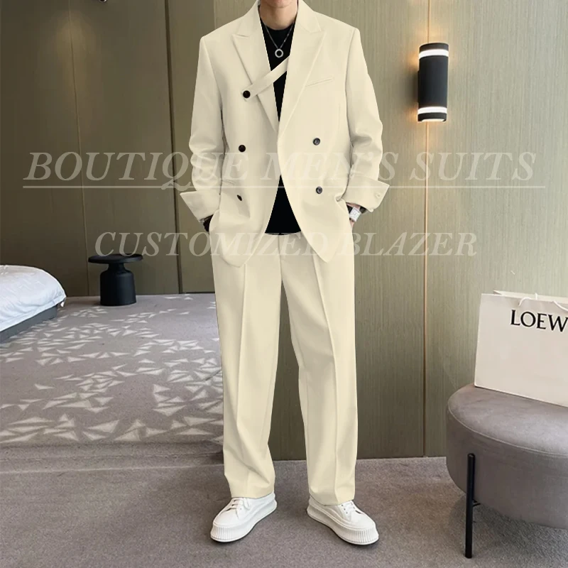 Модные свободные костюмы цвета слоновой кости для мужчин - Фотография_3