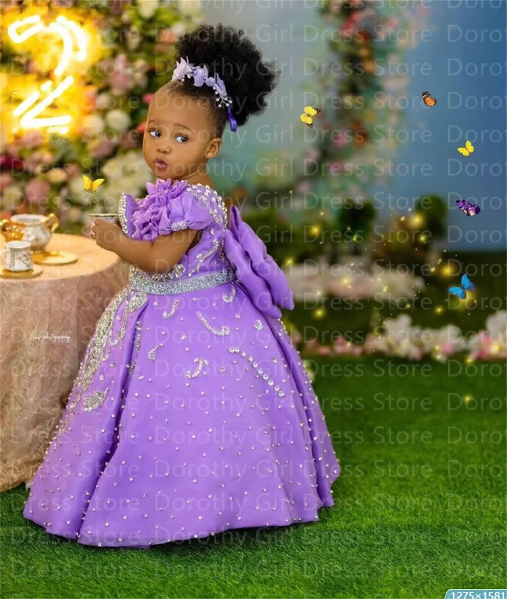 Роскошные платья для девочек с цветочным принтом и бисером лаванды - Фотография_3