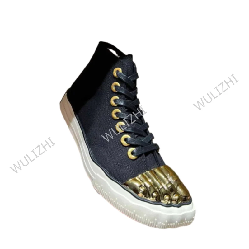 Холщовые кроссовки с золотым металлическим носком - Фотография_6