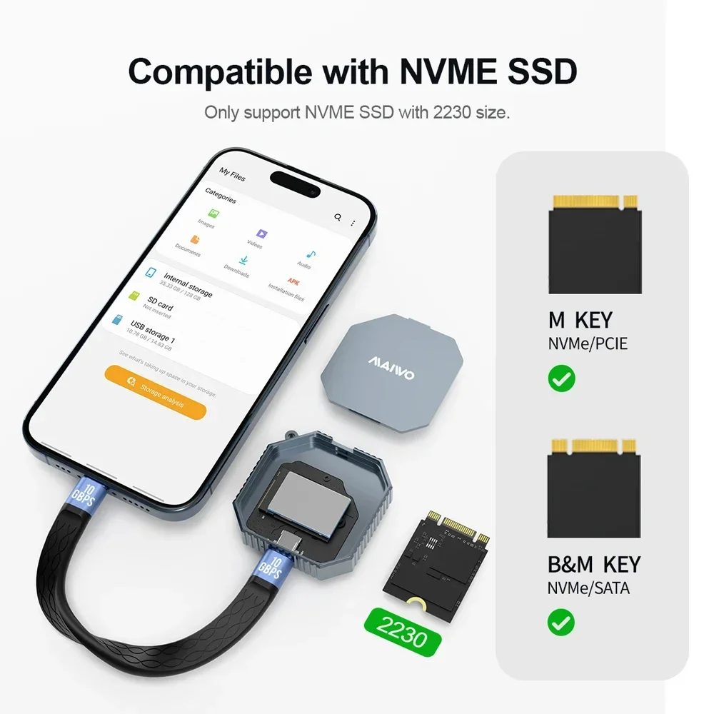 Maiwo magnetic m2 2230 nvme ssd case usb 3 - Фотография_2