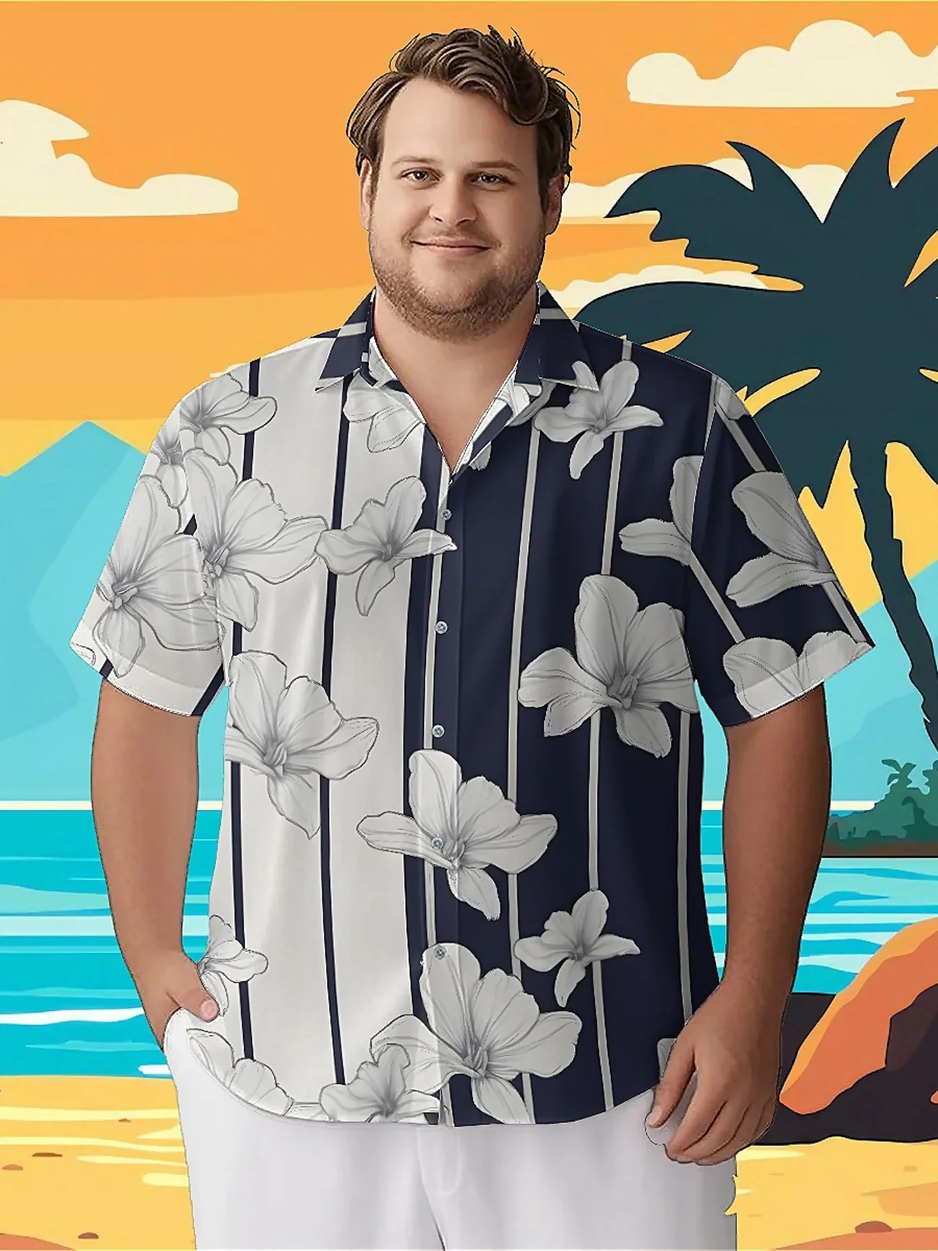 Мужские гавайские рубашки больших размеров с цветочным узором и полосками