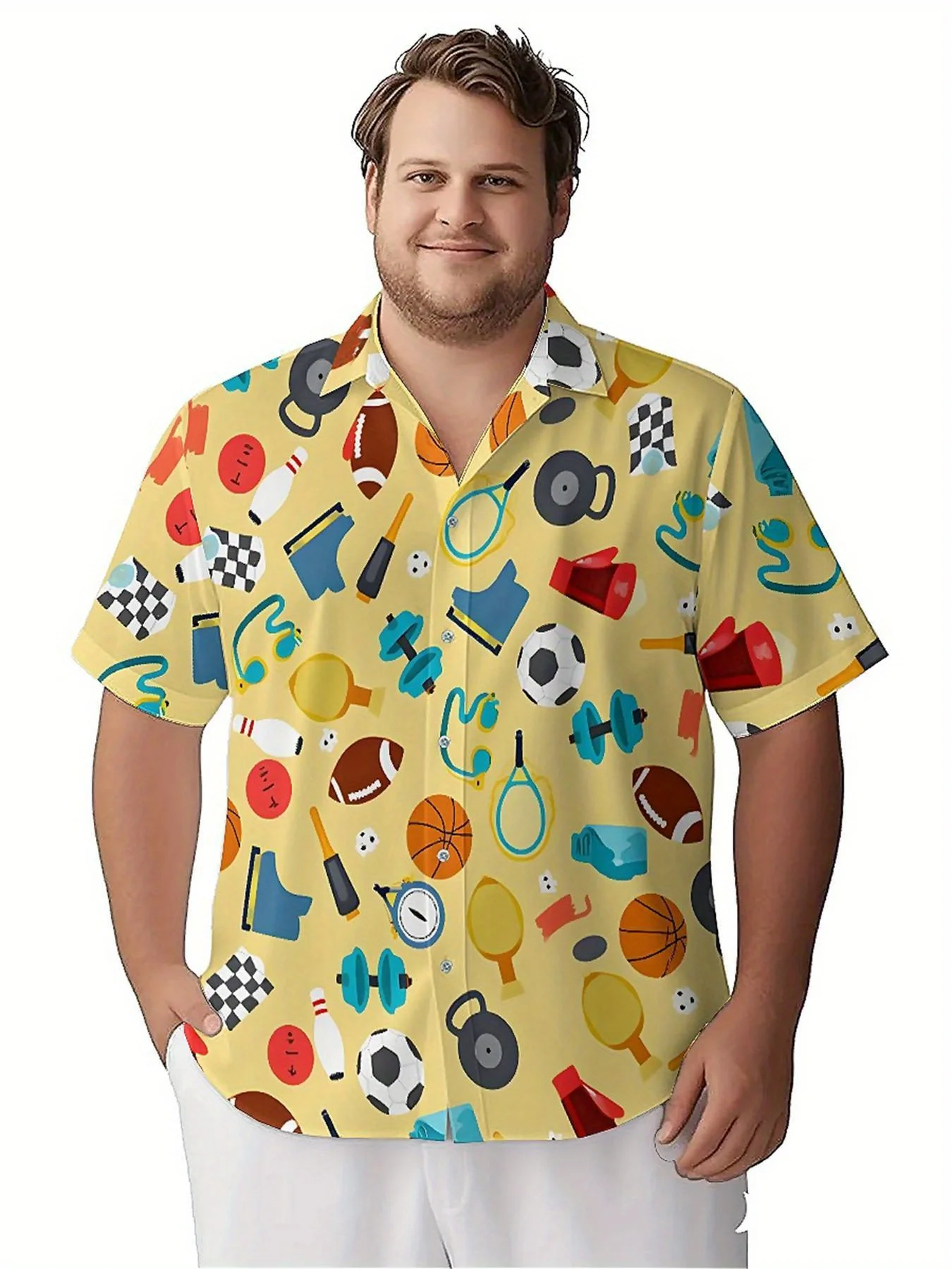 Мужские гавайские рубашки больших размеров с рисунком спорта и фитнеса - Фотография_4