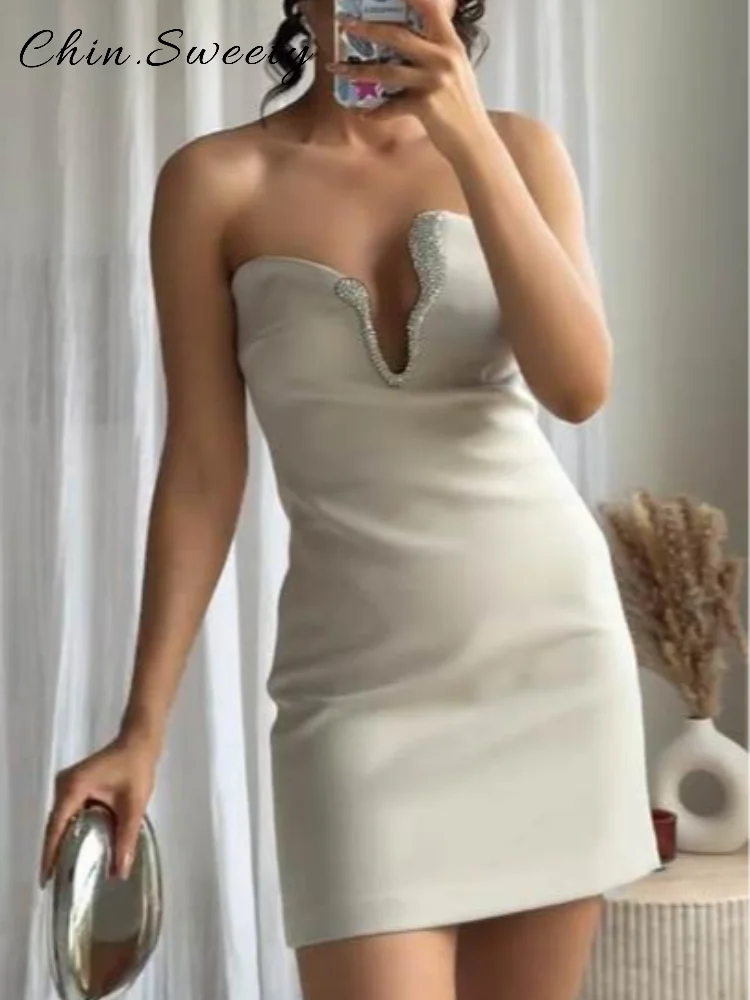 Сексуальная асимметричная короткая юбка со стразами - Фотография_4