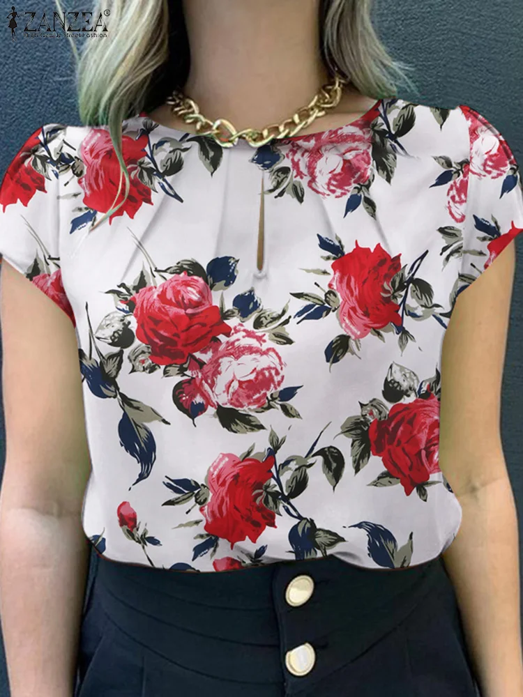 Zanzea, летняя богемная блузка с коротким рукавом и цветочным принтом - Фотография_4