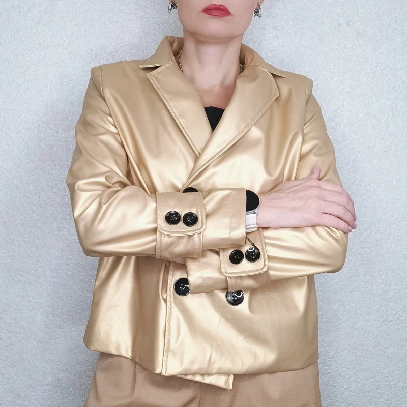 Modigirl, осенне-зимние золотые куртки из искусственной кожи - Фотография_4