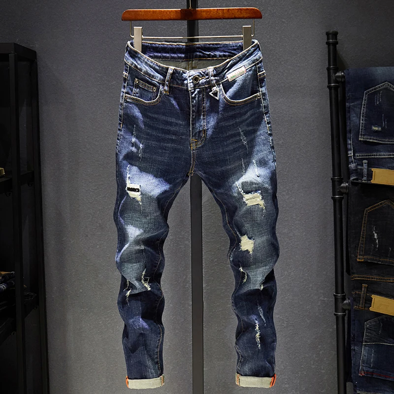 Мужские рваные джинсы slim fit - Фотография_2