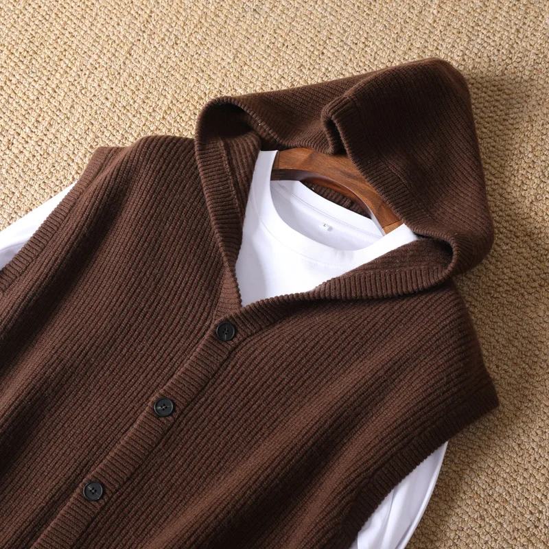 Мужской жилет с капюшоном из 100% чистой шерсти