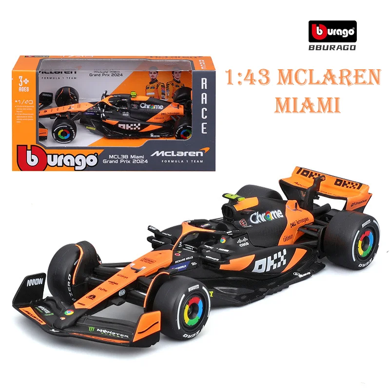 Bburago 1:43 mclaren 2024 mcl38 miami gp formula racing